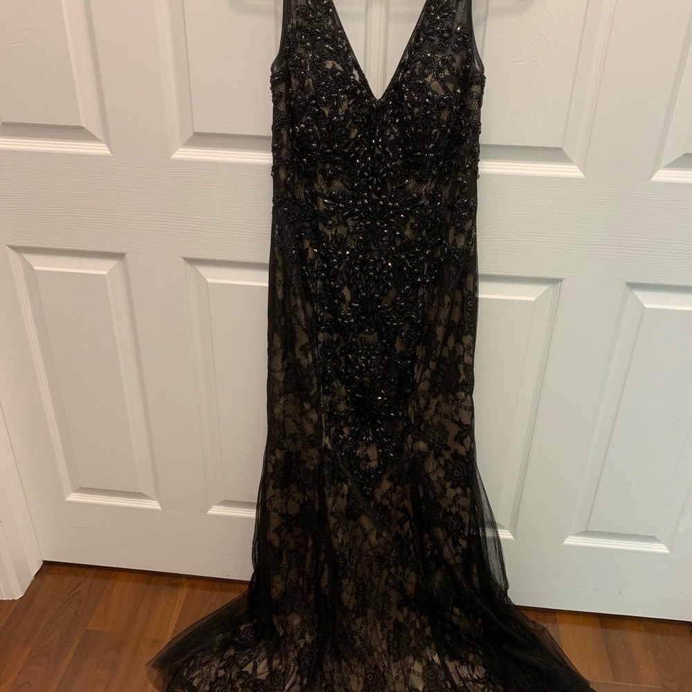 Black beaded evening dress